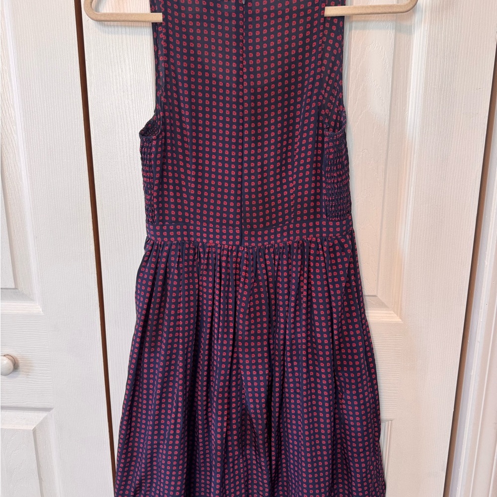 Maple 100% Silk Navy and Red Smock Waist Scoop Neck Sleeveless Dress size 2 - Picture 7 of 14